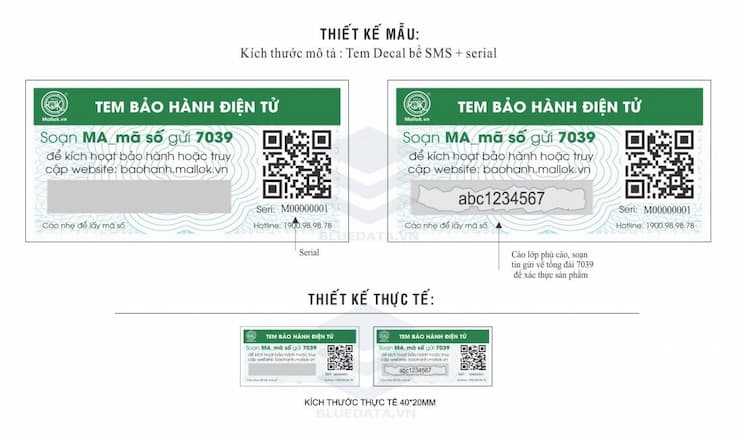 Mẫu thiết kế và kích thước thực của tem tem-bao-hanh
